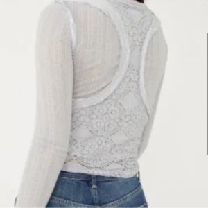 free people grey dawn long sleeve eyelet top
